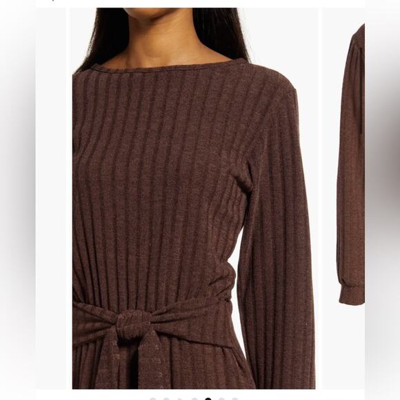 Fraiche By J Tie Front Long Sleeve Mini Sweater Dress In H.burgundy Size Large - Picture 3 of 11